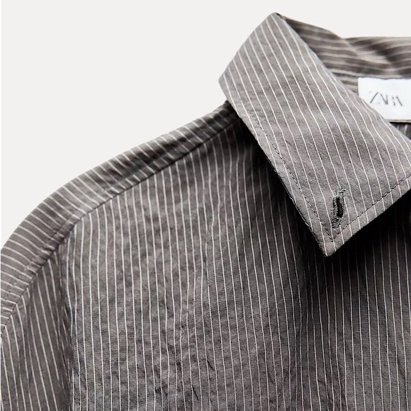 ZARA ZW COLLECTION STRIPED BUTTON DOWN SHIRT POCKET MODAL EDGY CAREER Gray L - Picture 3 of 12